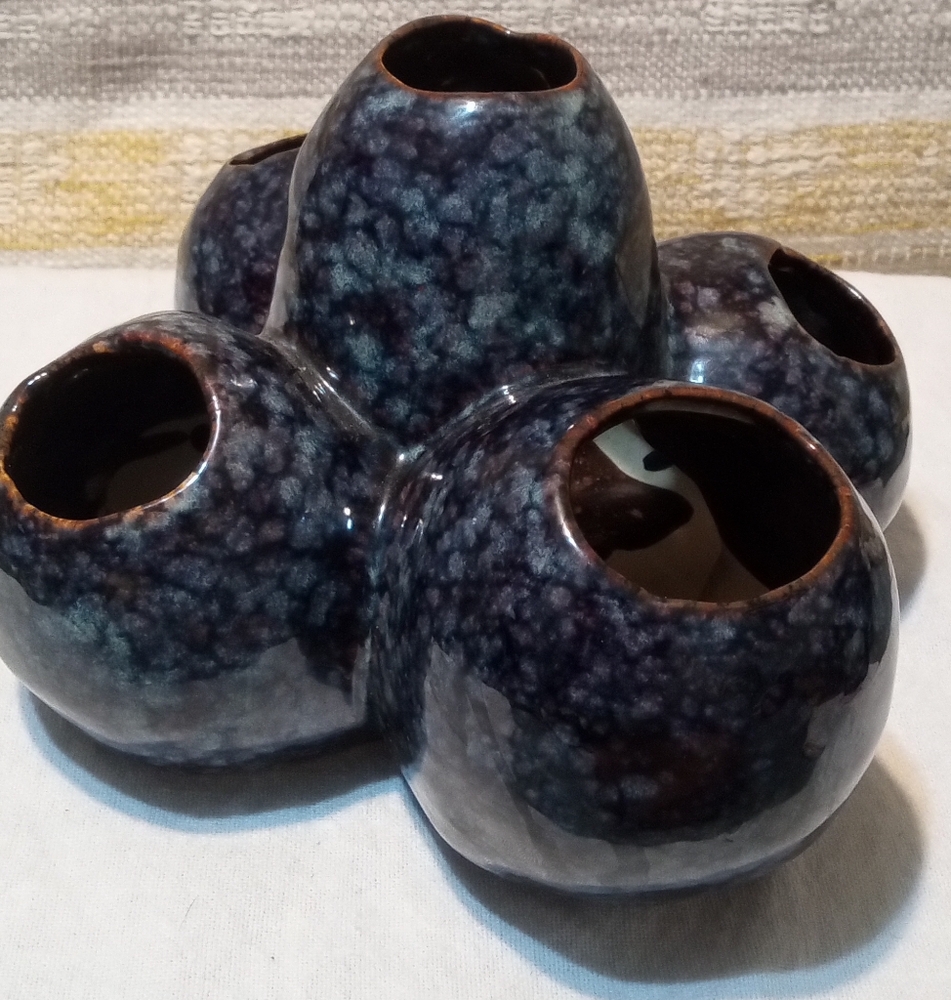 Artisan Midnight Blue Ceramic Cluster Vase Set